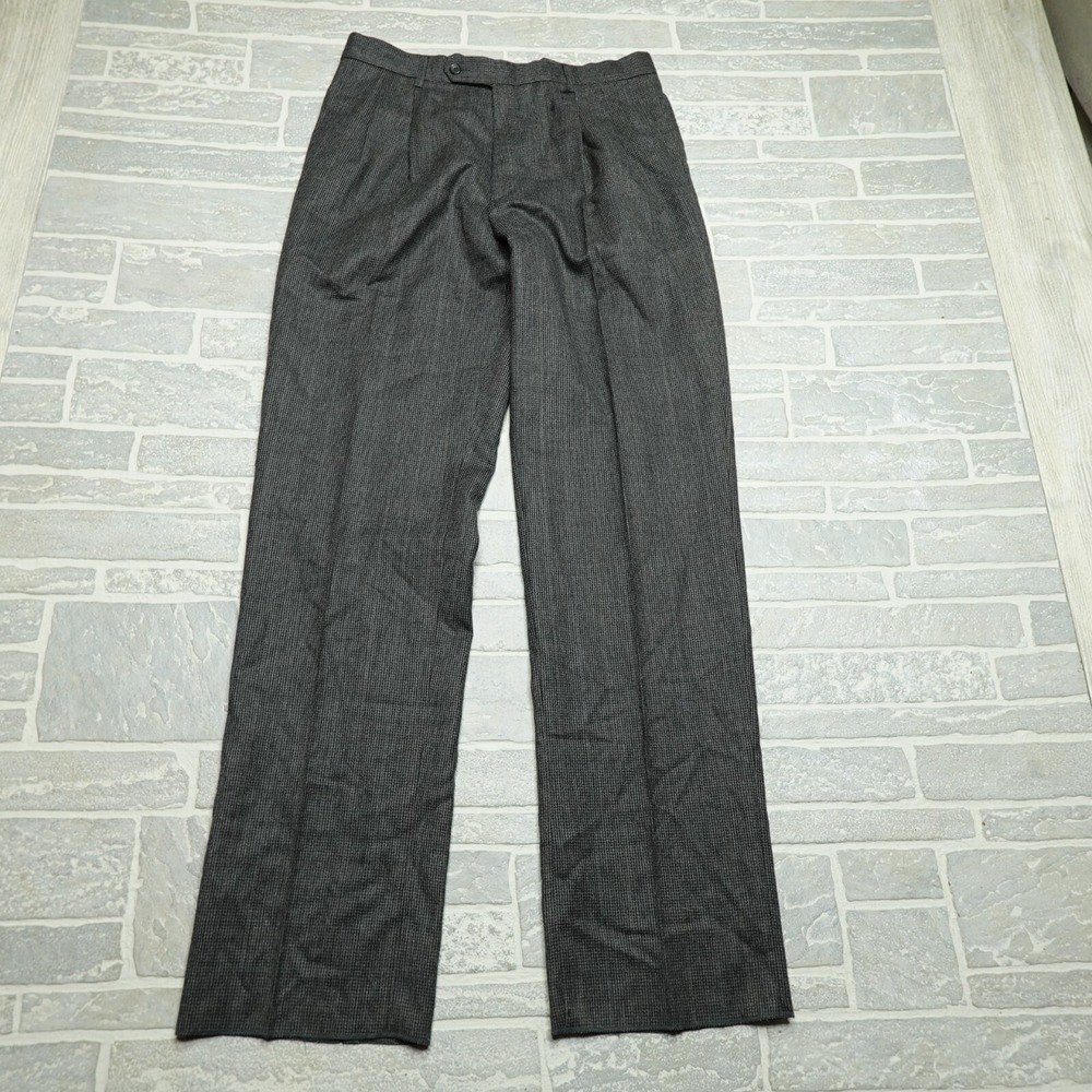 Oscar De La Renta Pants Size 36 Gray Tweed Wool Houndstooth‎ Pleated Slacks